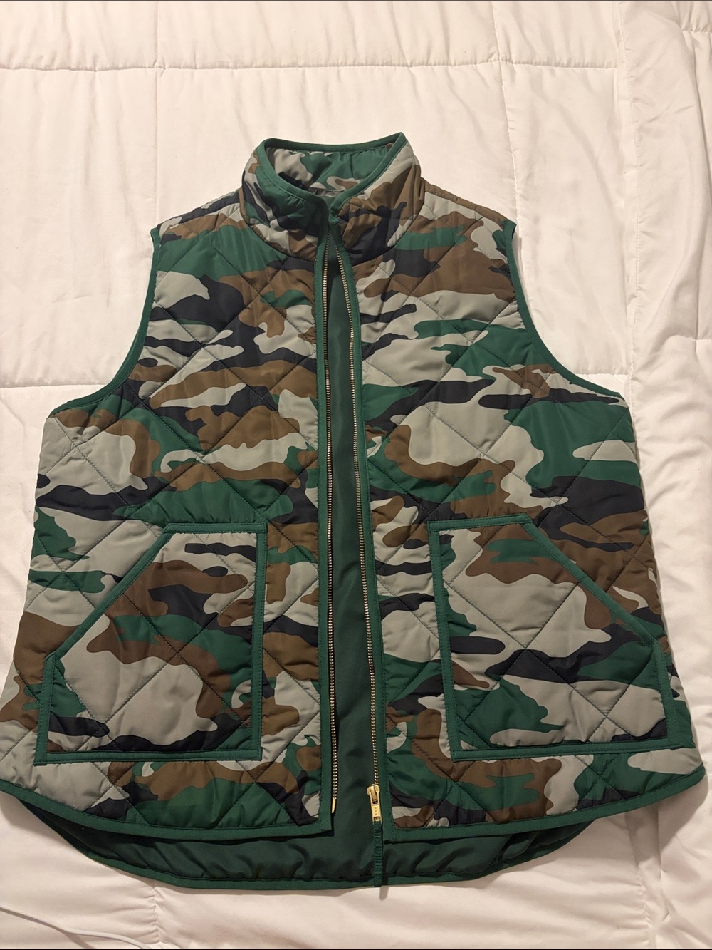 Camo Quilted Zip-Front Vest - Green/Brown